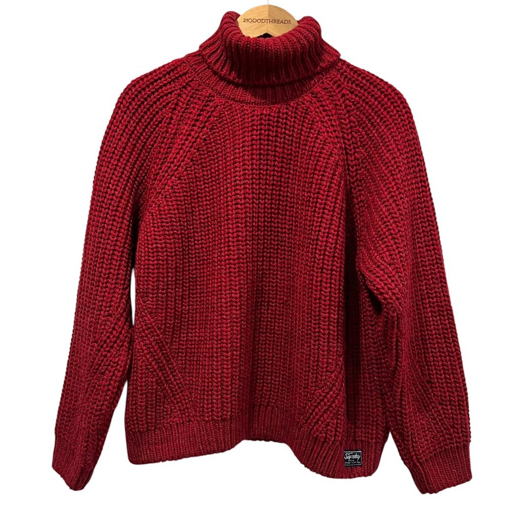 Superdry Chunky Slouchy Knit Turtleneck, Rouge Marled, US 8 S/M